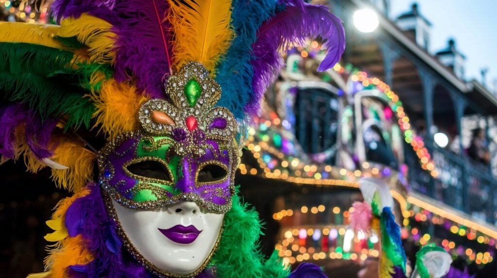 Colorful Mardi Gras Mask with Festive Parade Floats - Asian Cooking 101