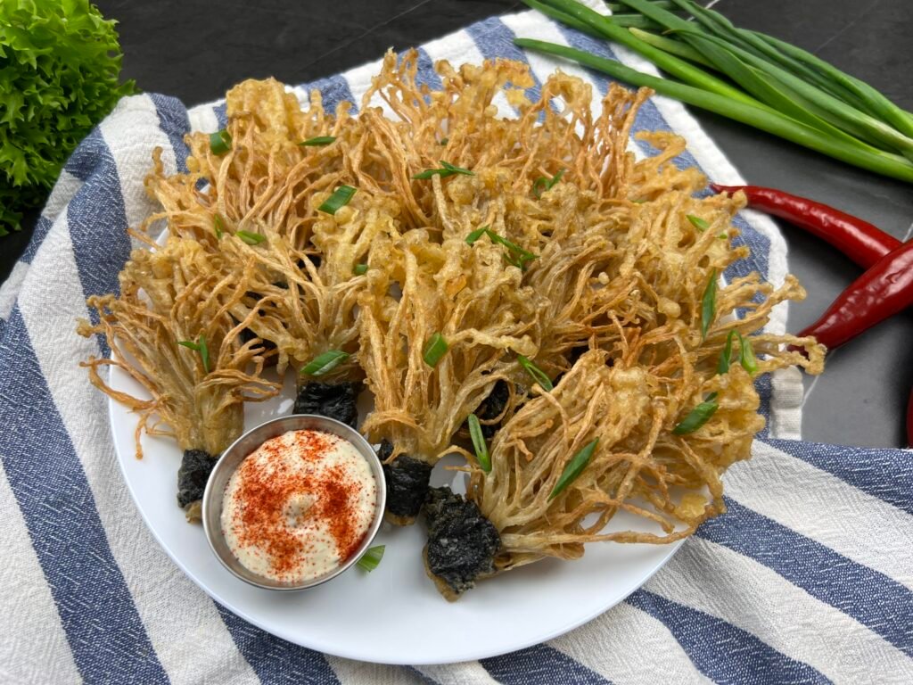 Golden Fried Enoki Mushrooms