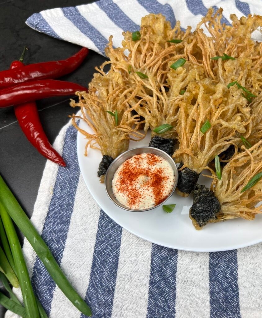 Golden Fried Enoki Mushrooms
