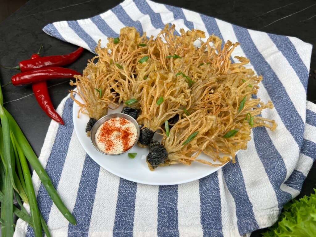 Golden Fried Enoki Mushrooms