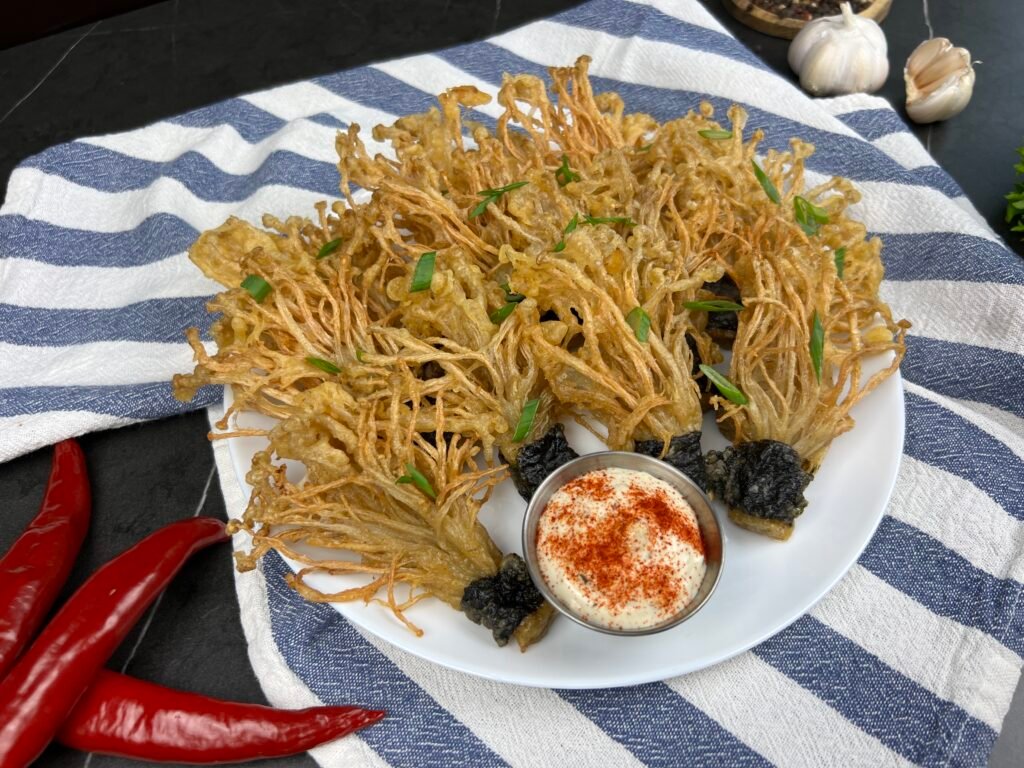 Golden Fried Enoki Mushrooms